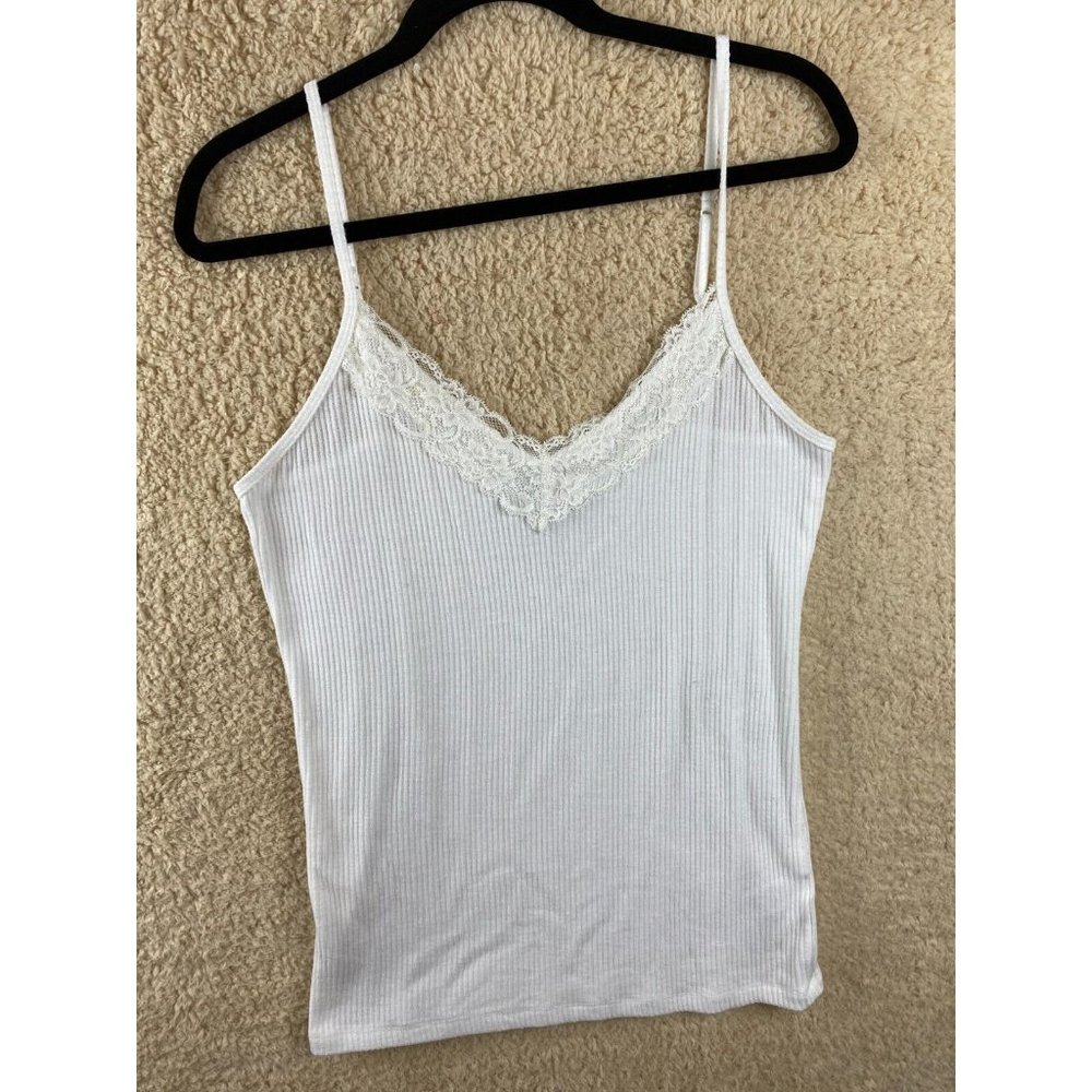 Prince & Fox Women's Sz XL White With Lace V-Neck Spaghetti Strap Camisole Top